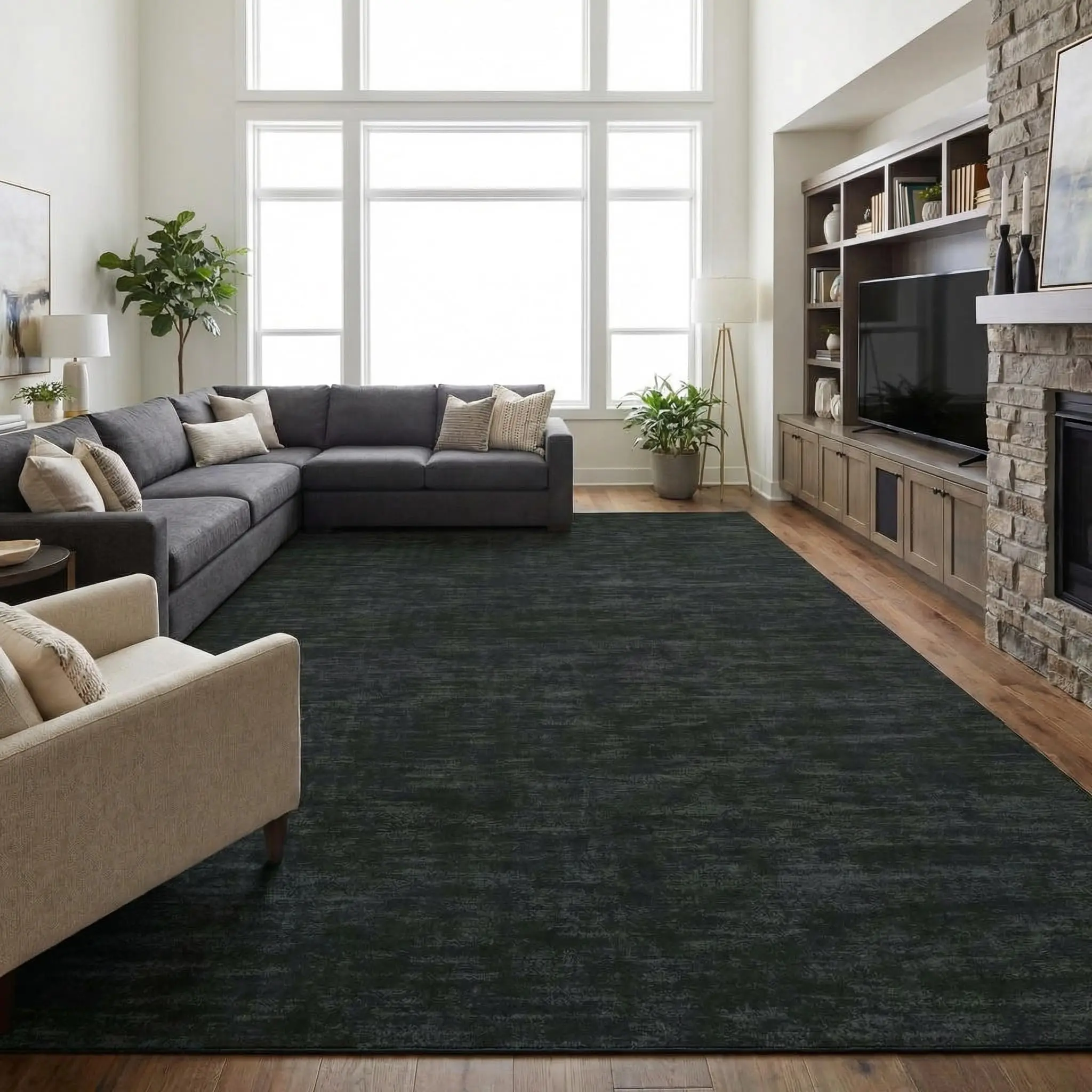 Washable Abstract Ombre Area Rug Modern Neutral Distressed Carpet, Soft Tufted Polyester Non-Slip Floor Mat for Living Room Bedroom Farmhouse, Machine Washable Foldable High Traffic Rug in Multiple Sizes
