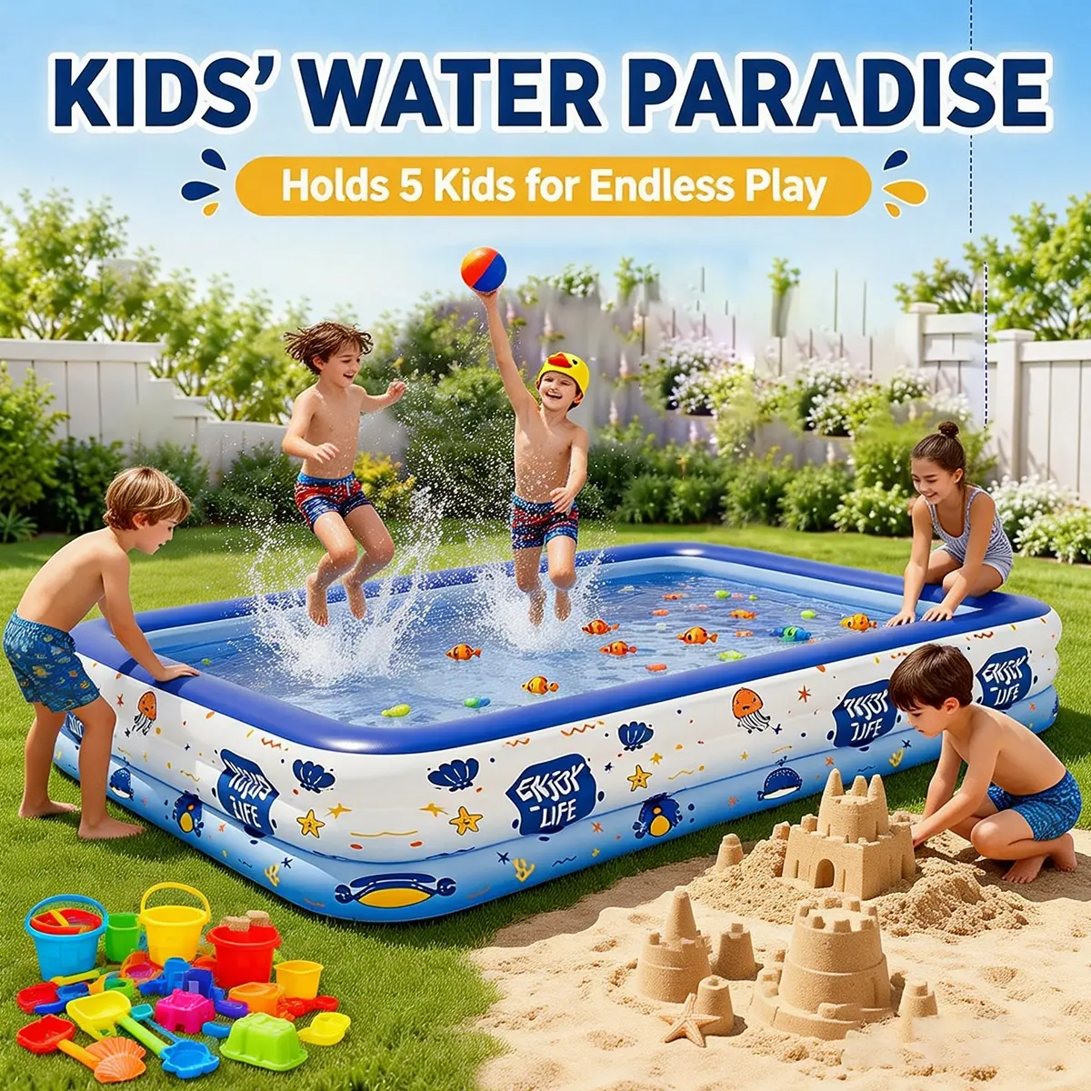 Large Inflatable Swimming Pool for Adults Kids and Family, Inflatable Kiddie Pool, Inflatable Splash Pool, Backyard Pool, Thickened 3-Layer PVC Blow Up Pool with Soft Walls, Portable Above Ground Design for Garden, Outdoor Summer Relaxing and Family Use