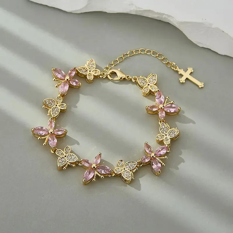 Women's Dainty Butterfly Charm Bracelet, Elegant Stainless Steel Jewelry with Sparkling Cubic Zirconia, Adjustable Multi-Size Chain, Birthday Gift for Female Wear, Birthday Gift Ideas, Charm Bracelets, Adjustable Chain, Plastic