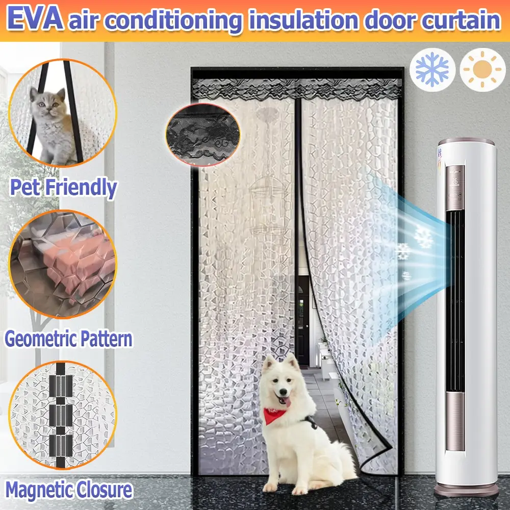 Lace Air Conditioning Door Curtain Magnetic, Sealed Insulated Mosquito Proof, Thickened Eva Soft Curtain, Easy Installation