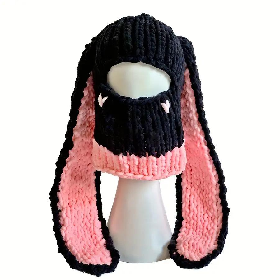 New Sweet Cool Spicy Handmade Thickened Fleece Warm Hat Devil Horn Mask Long Ears Heart Bunny