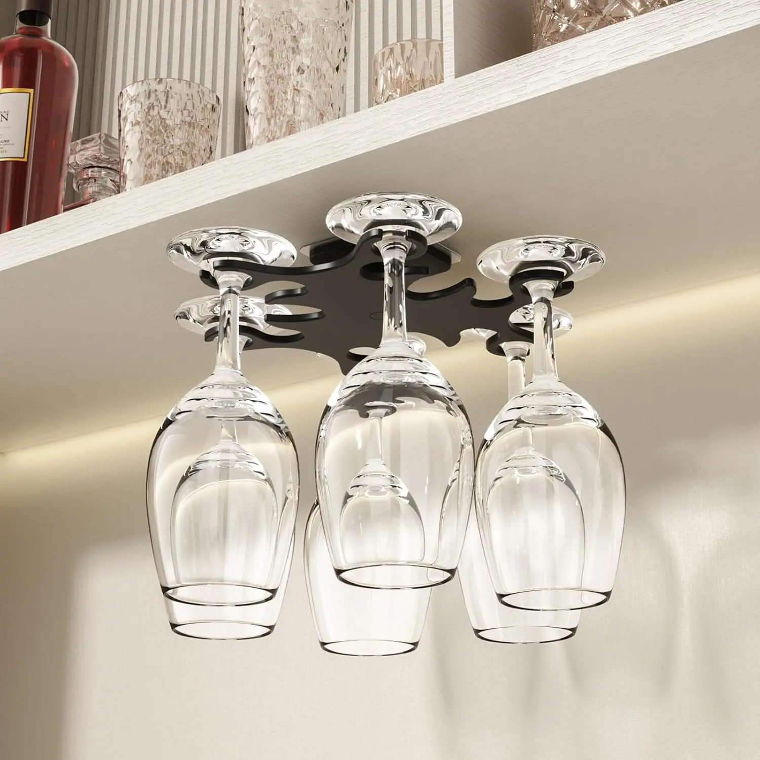 Glass Holder, 360° Rotating  Glass Rack Under Cabinet | 360° Rotating Design  Glass Rack Makes It Even  Convenient to Hang or Remove Them, Each Holds Up to 6 Glass (Black)
