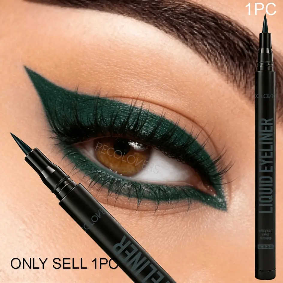 1pc Green Waterproof Eyeliner -Starlight Silvery Aurora Blue Moonlight Purple Emerald Dual-Tip Smudge-Proof Eyeliner Multicolor Eyeliner Pen