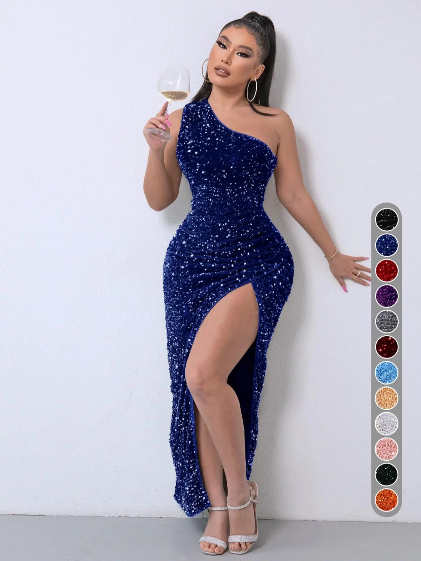 split thigh ruched bodycon dress Surplice Neck Split Thigh Ruched Bodycon Velvet Dress
