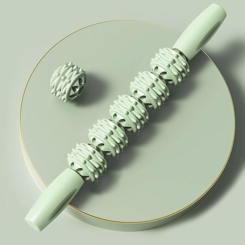 Handheld Massage Roller Stick, Leg Muscle Foam Roller, Yoga Massage Stick for Calves, Double Row 10 Wheels massage tool