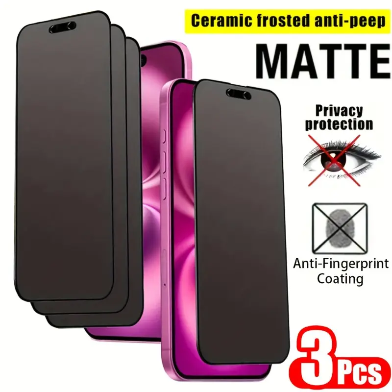 3-Pack Matte Privacy Screen Protector for iPhone 17/16/15/14/13/12/11/x/XR/XS Max, Anti-Spy Anti-Glare Tempered Glass Film, Mobile Phone Accessory
