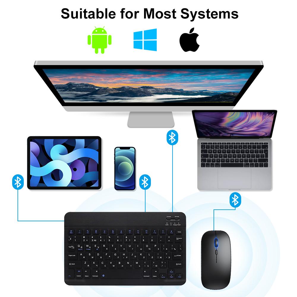 ENTRA Bluetooth Wireless Keyboard Mouse for iOS Android Windows Tablet iPad Air Mini Pro Silent Design 99% Noise Reduction Stable Connection 10m Range Portable Lightweight Device with Multiple Key Functions and Fast Bluetooth Connection - Phone swivel
