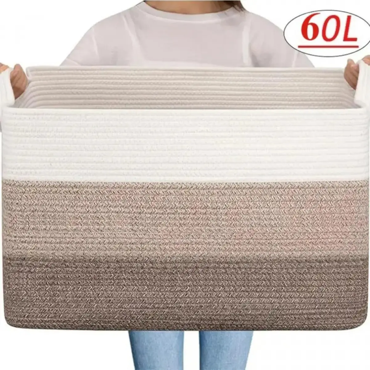 Cotton Woven Rectangular Laundry Basket - 60L Extra Large Storage Solution, 22x14x12" Capacity for Home & Dormitory Use