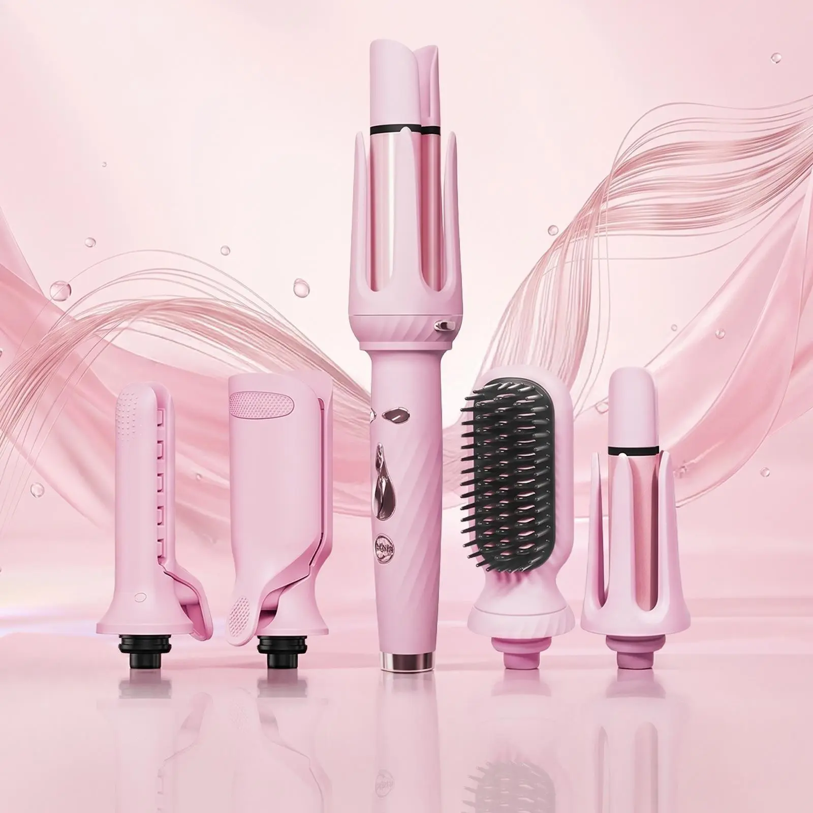 5 in 1 Automatic Rotating Hair Curler Set, Multifunctional Hair Styling Tools with 25mm & 32mm Curling Wands, Straightening Brush and More, Comfort