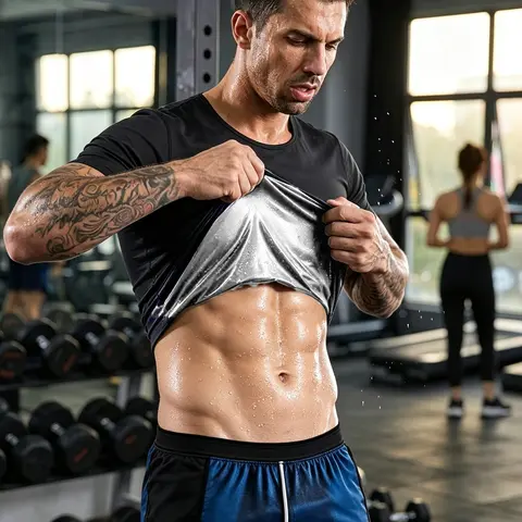 Sauna Sweat Suits Shirt Waist Trainer for Men, Compression Vest for Workout and Gym, Short Sleeve Sweat Enhancer for All Seasons, Sports Sauna Top, Sportswear, Sports Clothing