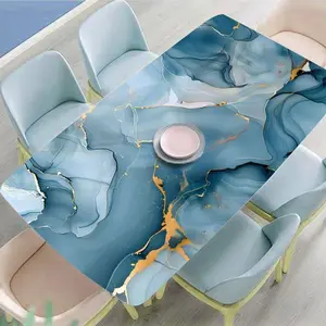 Blue Marble Kitchen Stove Oil Proof Wall Decal, Self Adhesive Waterproof PVC Peel & Stick Backsplash Decor, Fireproof Moisture-Proof