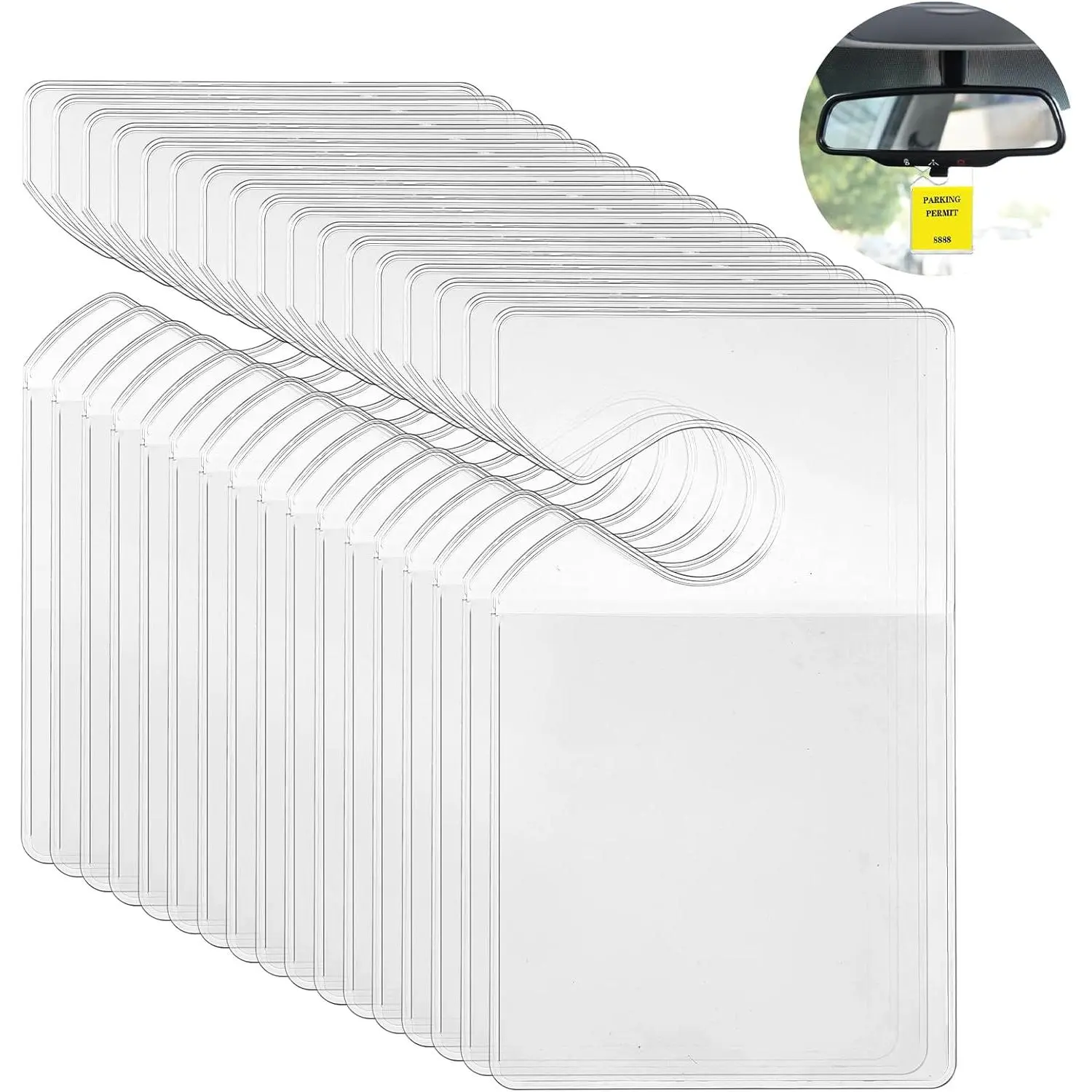 50 count Clear Parking  Holder Parking Pass Holder Rearview Mirror Hanger Parking  Card Holder for  Rear View Mirror