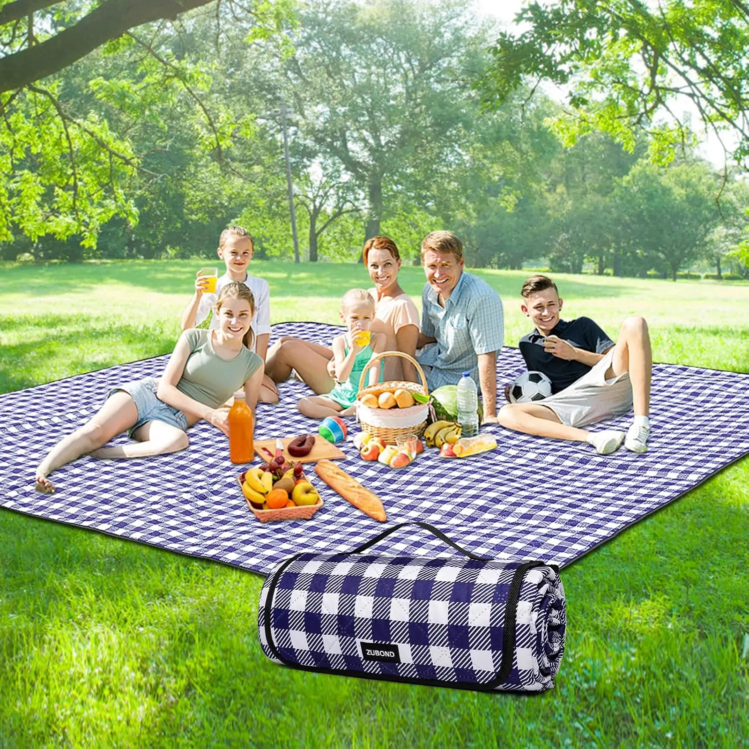 80''x100'' Rectangular Family Size Gingham Checkered Outdoor Blanket - Waterproof, Sandproof, Foldable, Machine Washable, Simple Stylish for Picnic, Beach, Camping Party