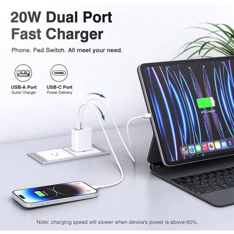 4 Pack USB C Charger Block,20W USB-C & USB-A Port Charger,for i Phone 17/16/15/14/13/12/11/X/8, i Pad and More