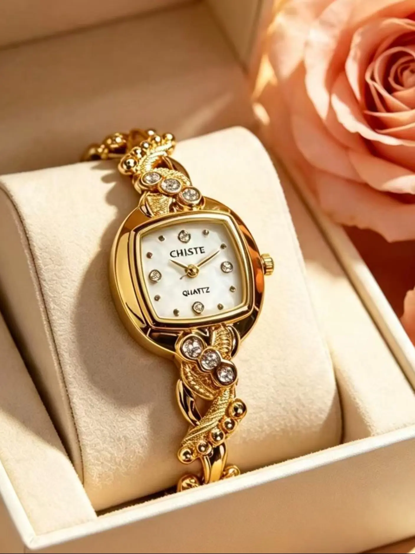 Luxurious Women's Watch, Rhinestone Zinc Alloy Bracelet Quartz Wristwatch, Vintage Elegant Fashion Watch, Ideal Gift for Ladies