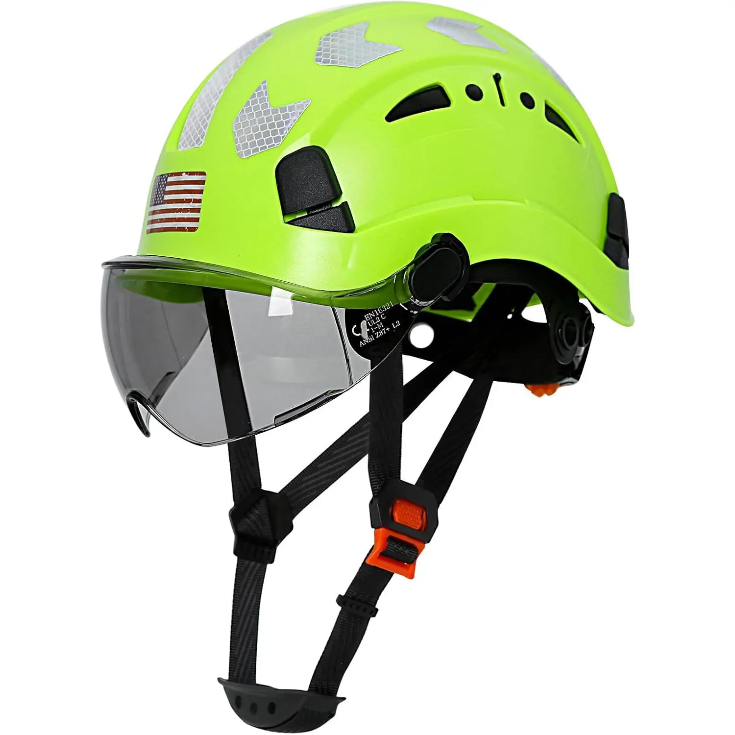 Unisex Vents Adjustable Hard Hat (53-63cm) - Lightweight, Flip Visor, Reflective Design, Overhead Protector, Chin Strap, Soft Sweatband, Dust Protection for Workshop, Outdoor Work