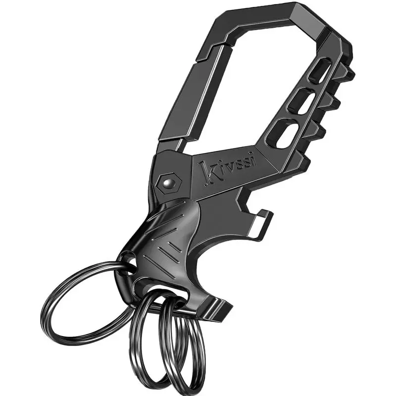 Heavy duty metal keychains, Carabiner clip Car key chains,Fashion family keychain bottle opener and 3 Key Rings suitable for men and women. (Black-1pcs)