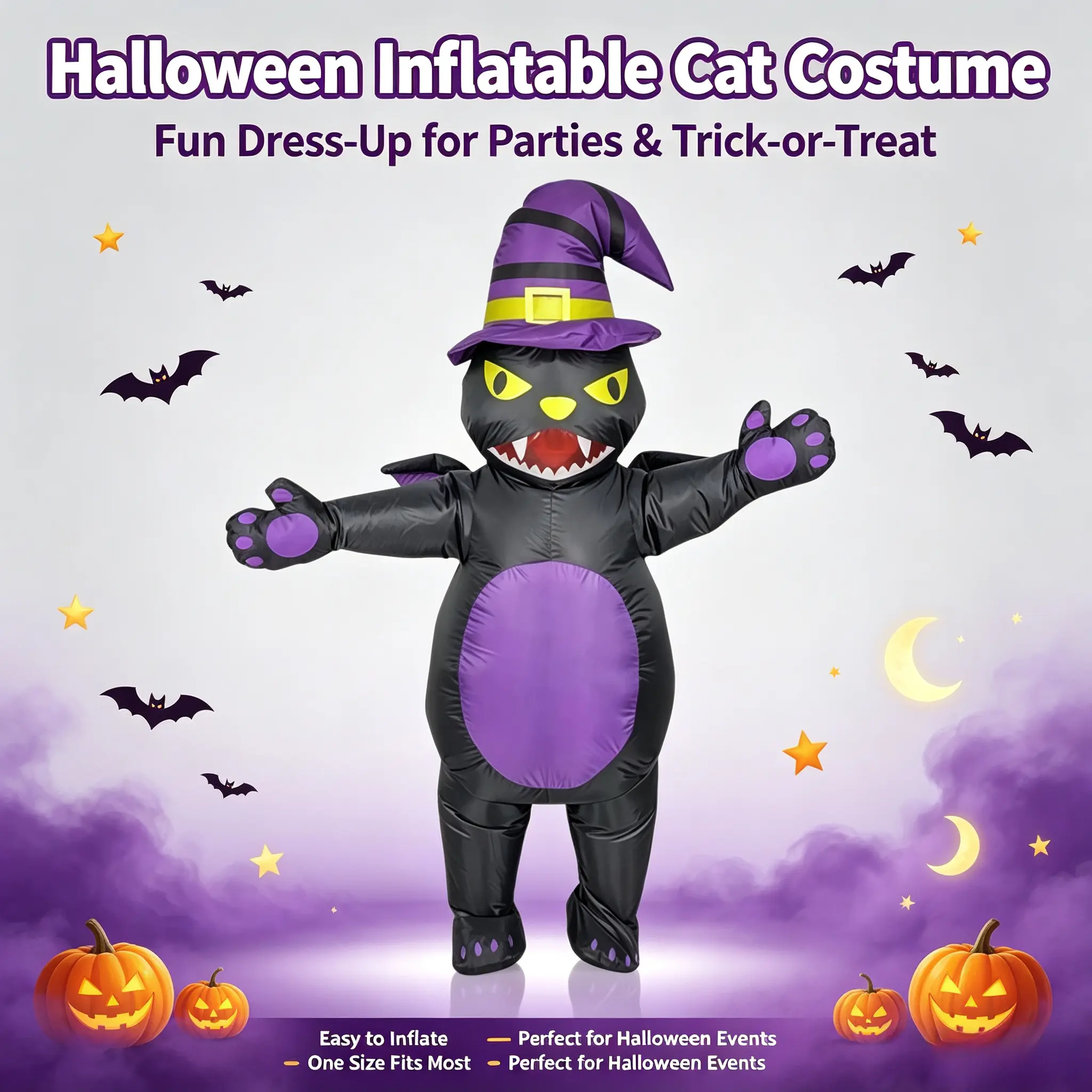 Halloween Inflatable Pumpkin Wizard Costume for Adults, Funny Blow‑Up Cosplay Outfit, Spooky Halloween Party Trick‑or‑Treat Prank Suit