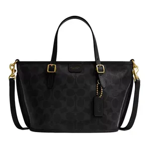 Coach Taxi 21 Logo Tote Bag for Women – Coated Canvas Small Handbag in Black