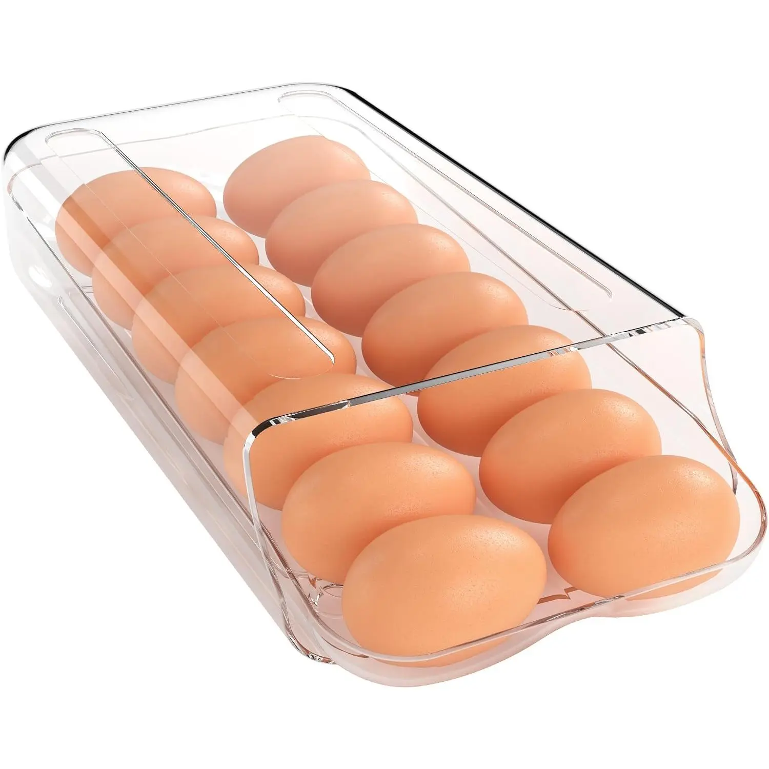 Egg Holder for Fridge, Automatic Rolling Egg Container, Clear, 1Pack | Quick Removable Inner Tray For Easy Egg Loading. Stackable Egg Dispenser For Refrigerator Storage and Organization