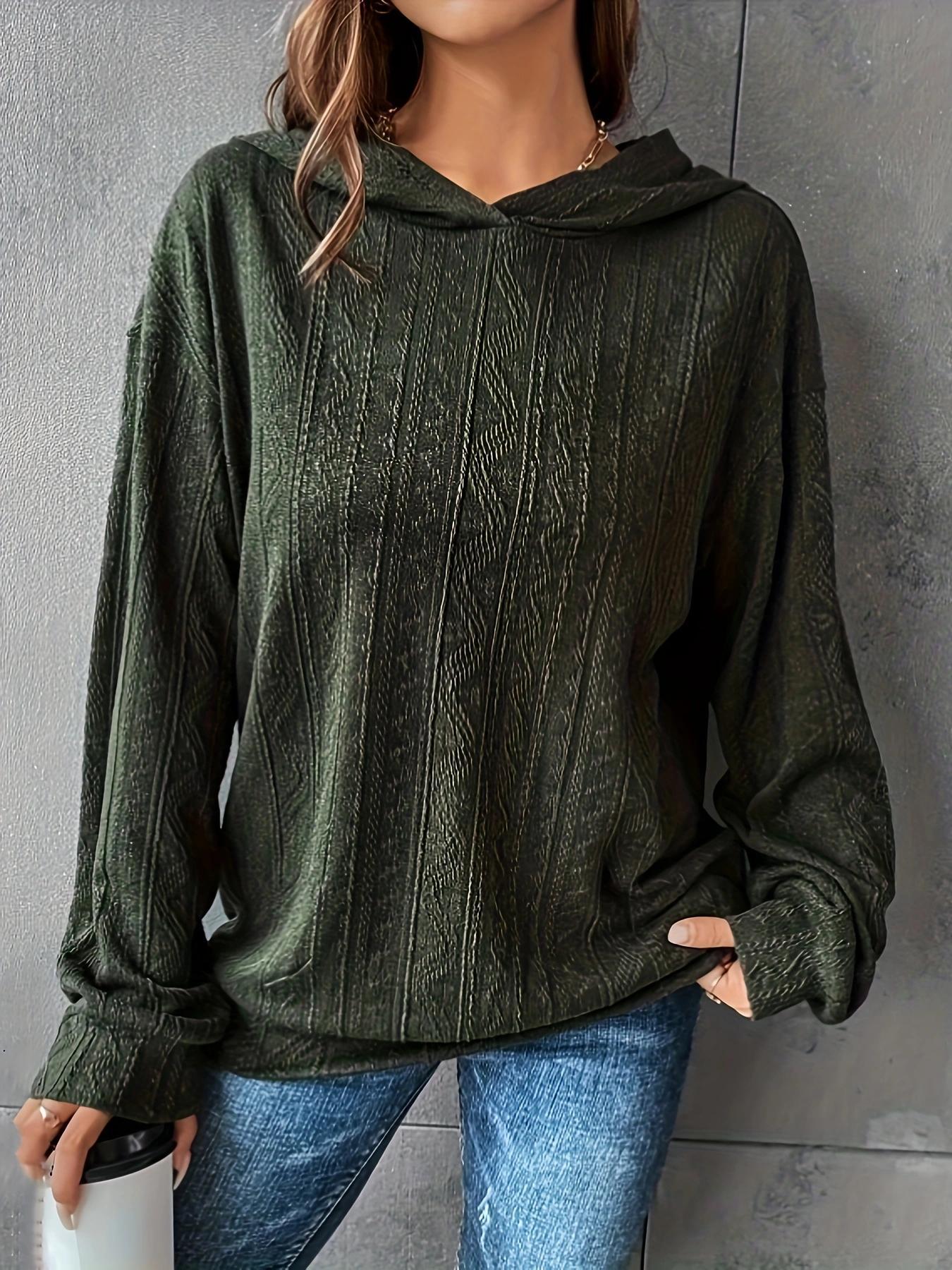 Plus Size Solid Color Hoodie Casual Long-Sleeve Hooded Sweatshirt, Casual Hooded Sweatshirts, Y2K Summer Daily Wear, Comfortable Relaxed Fit, Textured Knit Detail, Party Casual Wear