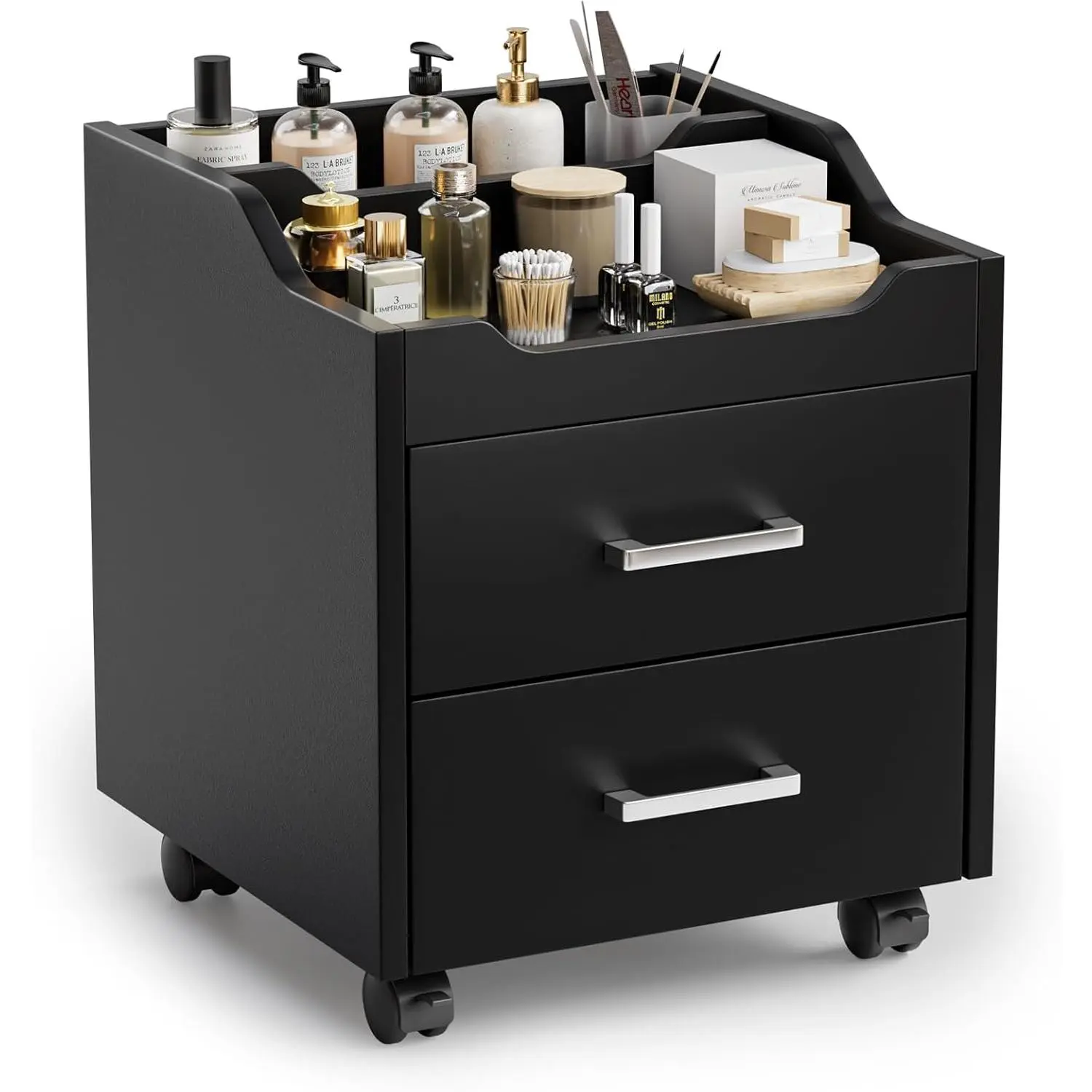OmySalon Pedicure Cart, Foot Bath Trolley with 2 Storage Drawer, Portable Nail Esthetician Cart for Manicure & Foot Massage, Beauty Spa Supplies with Locking Wheels