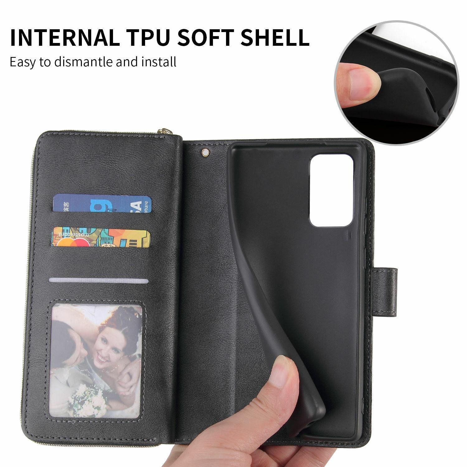 [Free !ship] For iPhone 17 Pro Max 16 15 Plus 14 Pro Max 13 12 11 Pro Max Luxury Large Capacity PU Leather Zipper Wallet Case Card Slots Cash Coin Purse Bag Full Shockproof Flip Stand Cover