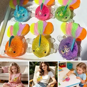 Colorful Goldfish Ball Glitter Slow-Rising Squishy Squeeze Toy, Rainbow Tail Stress Relief Fidget Toy for Kids, Sports Comics Science Themed Fidgets Squishies for Relaxation