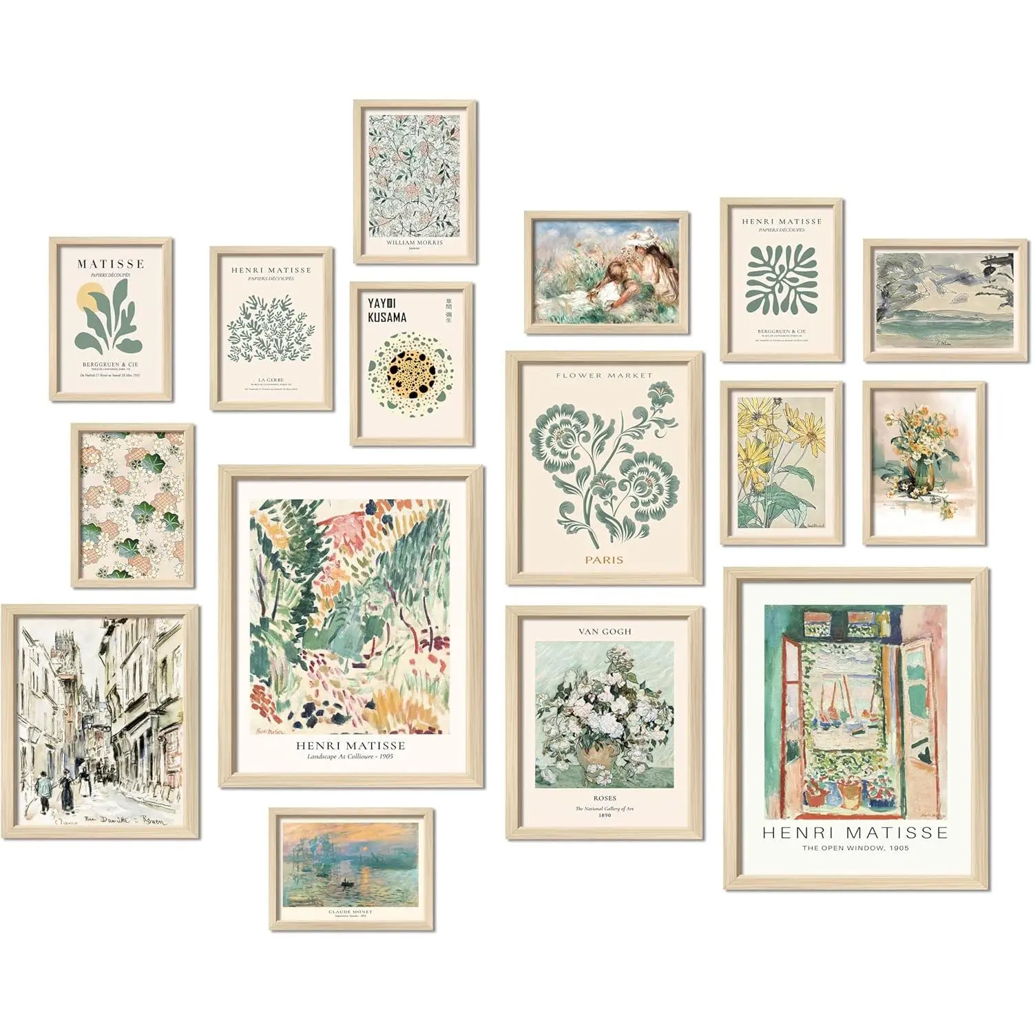 16-Piece Sage Green Abstract Wall Art Prints, Boho Vintage Collage Kit for Bedroom, Living Room, Dorm Decor