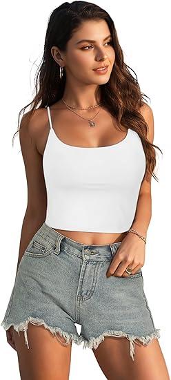 2-Pack Women's Crop Tank Tops, Basic Solid Color Double-Layer Thin-Strap Sleeveless Camisoles