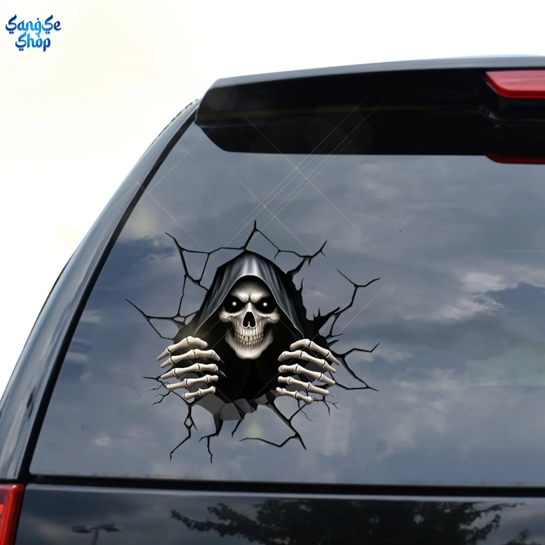 Retro Street 2D Skull Crack Sticker, Creepy Skeleton Peek Decal, PVC Self-Adhesive Waterproof Bag Accessory for Halloween Decor, Vehicle, Laptop, Decals, Skull Sticker, Ca, Crack Skull, Pvc Waterproof
