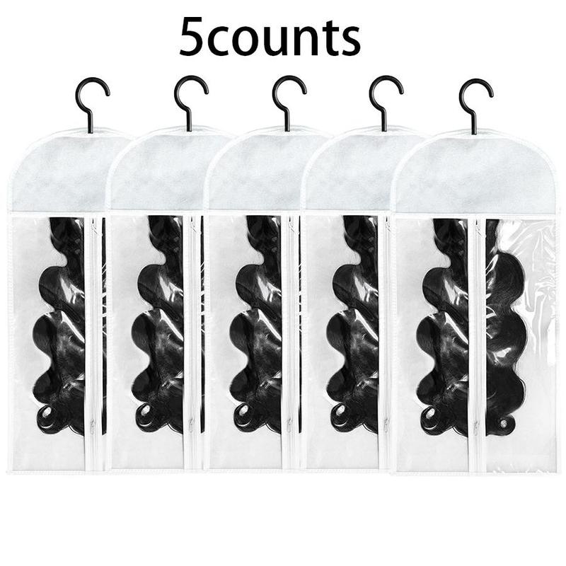 Wig Storage Bag with Hook, White Transparent Plastic Cover Dust Cover Dustproof Zipper Wig Storage Bag, Durable Cover, Hair Extension Holder, Wig Bag, Wig Storage for Salon & Home Use