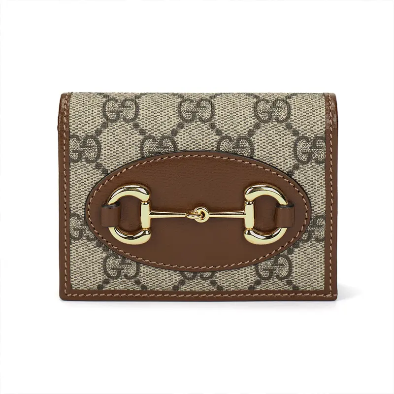 Gucci Horsebit 1955 Vintage Gold Horsebit Logo Bifold Wallet – Unisex Retro Canvas and Leather – Ebony/Brown