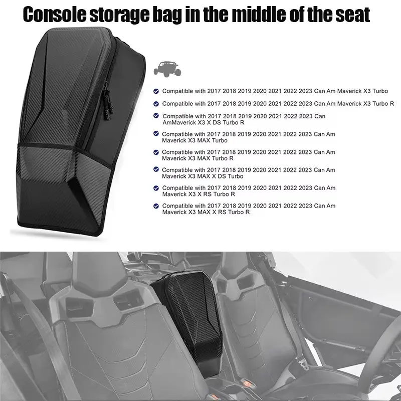 Can-Am Maverick X3 Seat Storage Bag, Waterproof Durable Armrest Organizer, Off-Road Modification Accessory, Carbon Fiber Texture