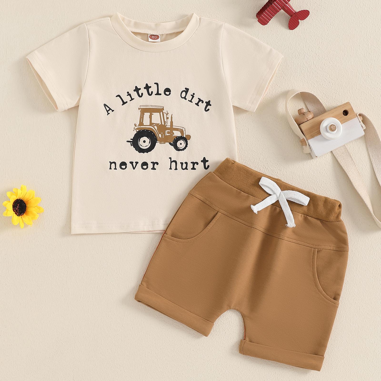 Toddler Baby Boy Summer Set Letter Tractor Print Short Sleeve Round Neck T-Shirt with Solid Shorts Casual 2Pcs Outfit Summer Clothes Toddler Baby Boy Summer Set Letter Tractor Print Short Sleeve Round Neck T-Shirt with Solid Shorts Casual 2Pcs Outfit Summer Clothes