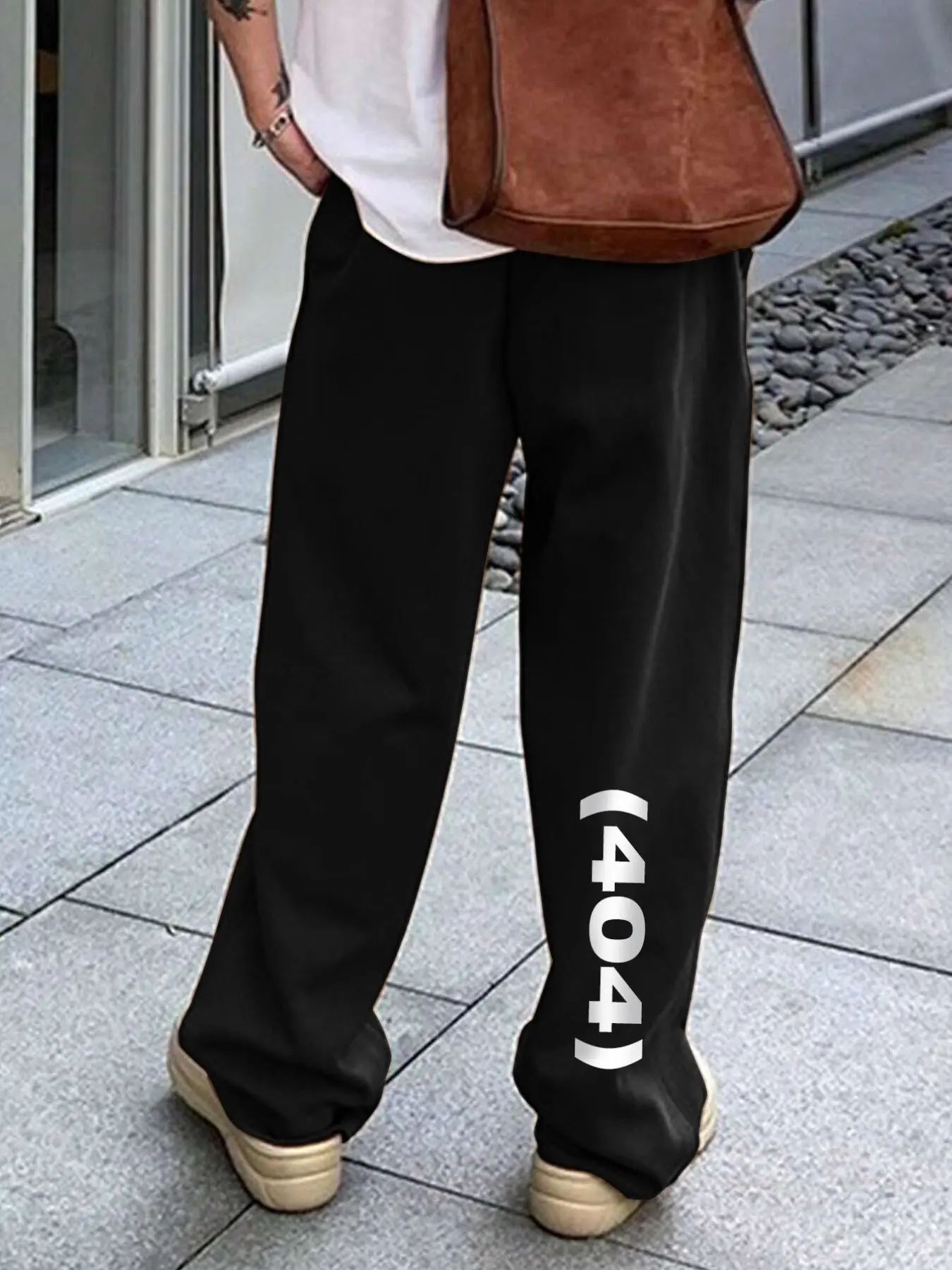 Men’s 404 Error Graphic Wide-Leg Sweatpants, Elastic Drawstring Waist, Baggy Straight-Leg Jogger Pants, Y2K Techwear Streetwear Trousers