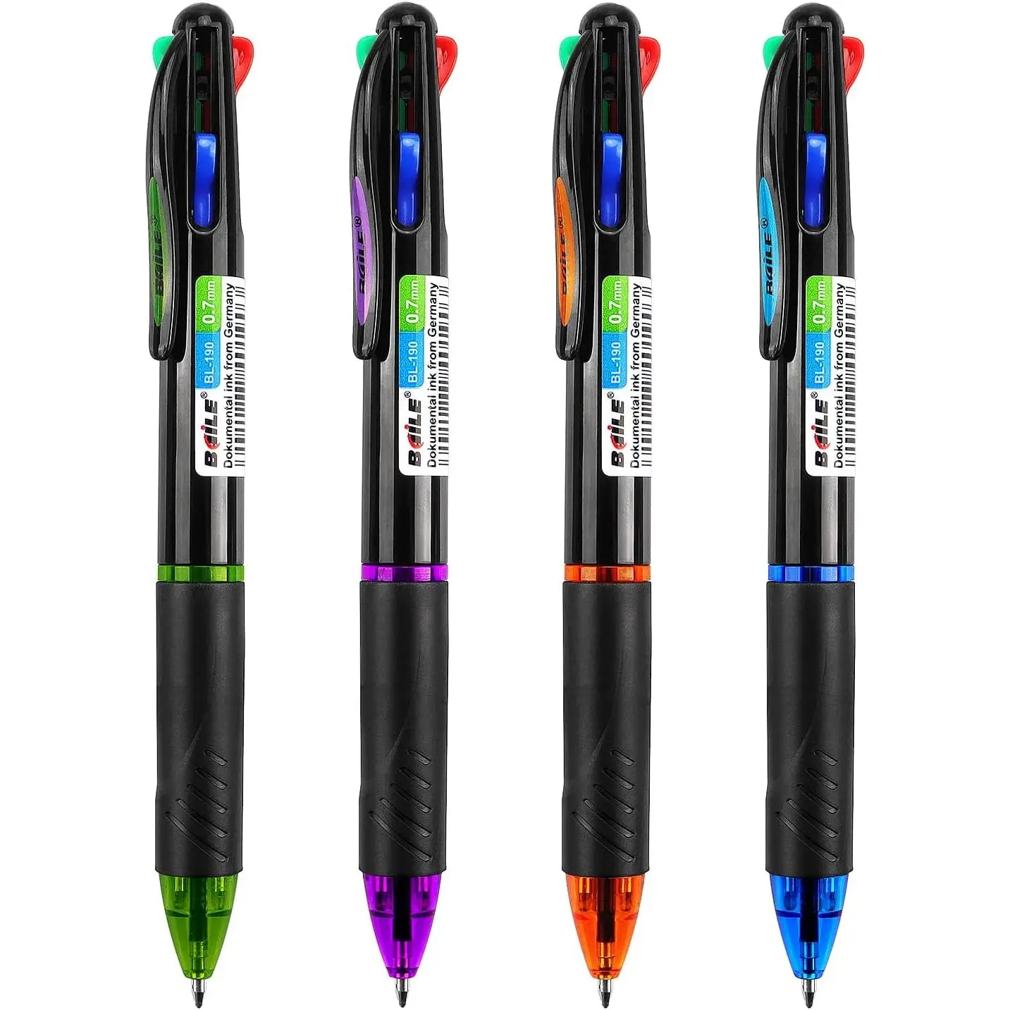 4-Pack Multicolor 4-in-1 Retractable Ballpoint Pens, 0.7mm Tip, Spring Switch, Smooth Writing Office & School Supplies (Student-Targeted)