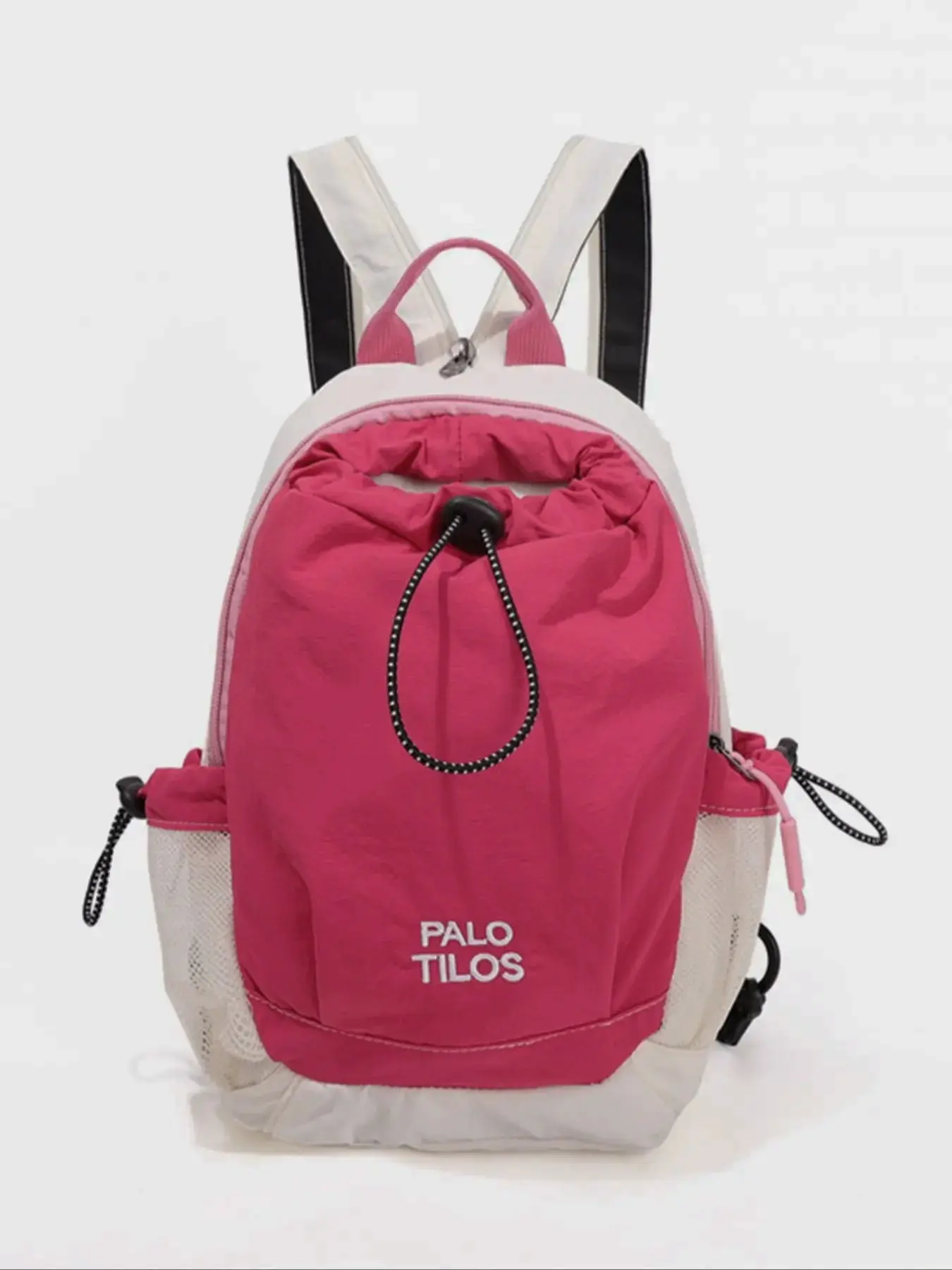 Colorblock Drawstring Mini Backpack, Lightweight Retro Outdoor Style, Front Pocket Drawstring Closure, Side Mesh Pouch, Multiple Compartments, Adjustable Straps