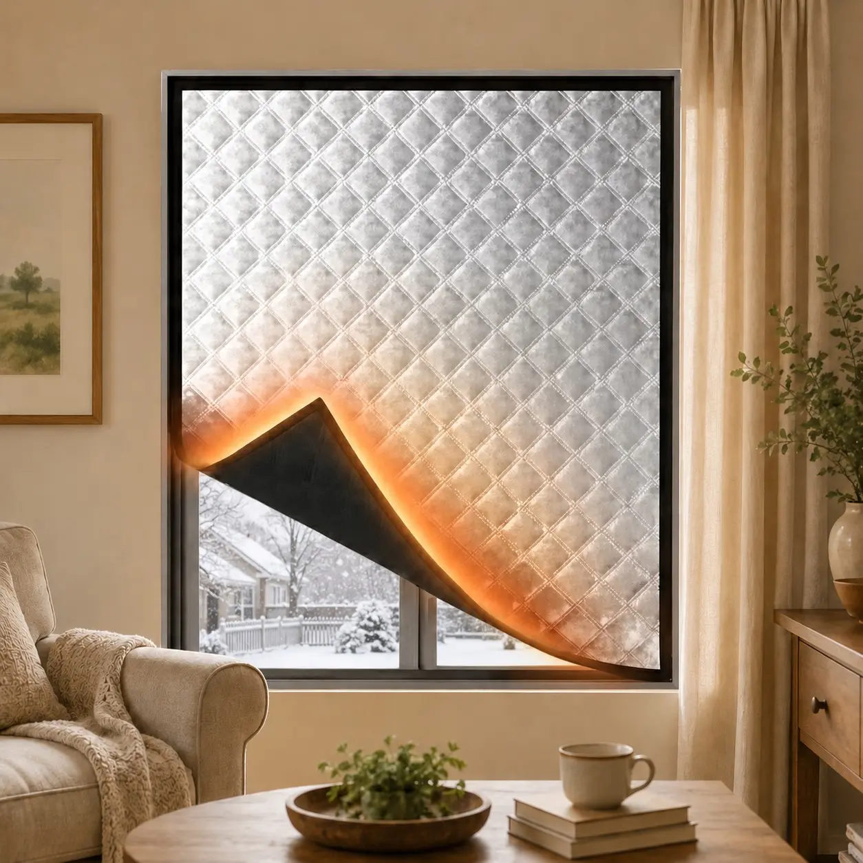 Thick Insulating Curtain, Windproof Light Blocking Cold Protection, Energy Saving Winter Window Drapes, Lower the Temperature, Suitable for Bedroom Living Room Balcony, Multiple Sizes Available