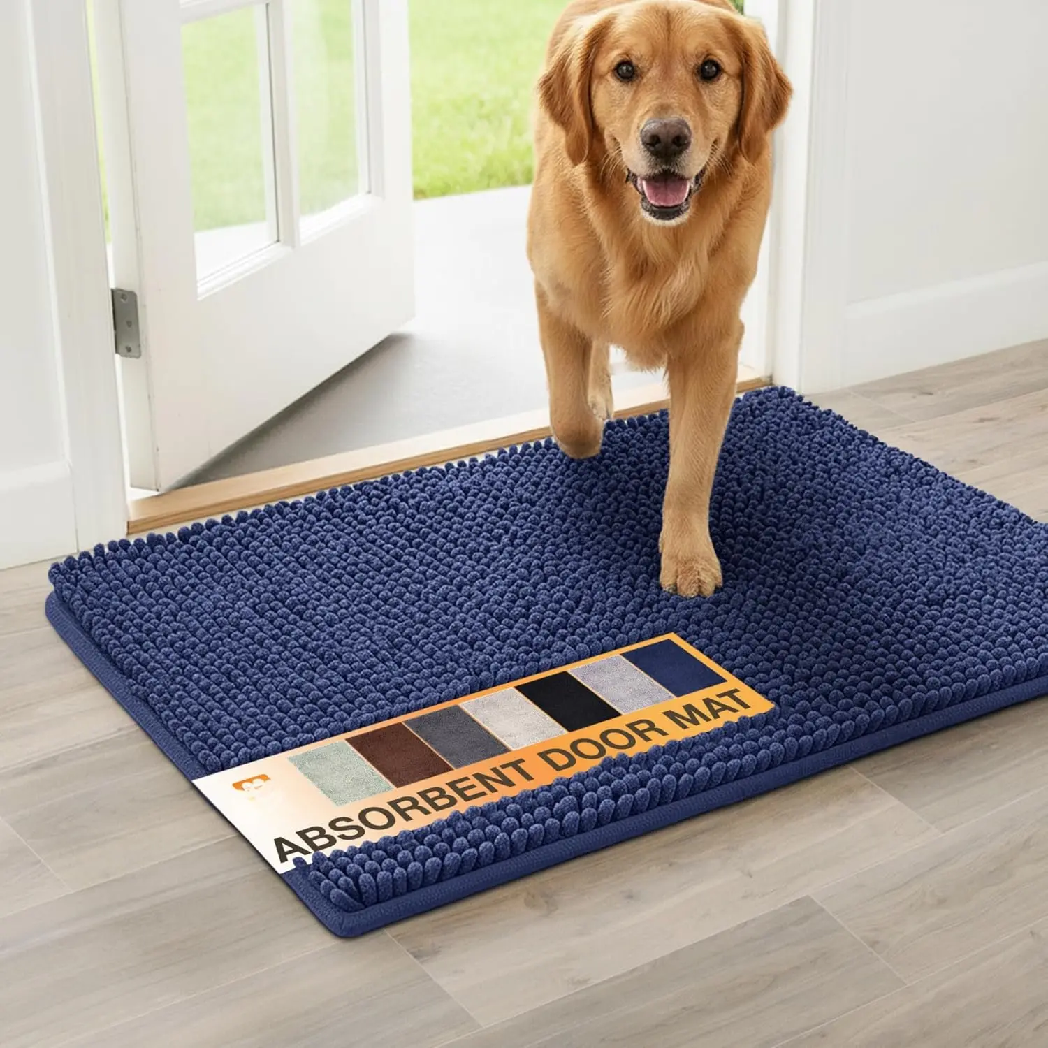 s Muddy Paws  Door Mat 24” x 17” – Super Absorbent & Quick-Dry Chenille Doormat for Trapping Dirt, Water, Mud - Non-Slip & Machine Washable  Rugs for Entryway, Indoor Mud Mats, Navy