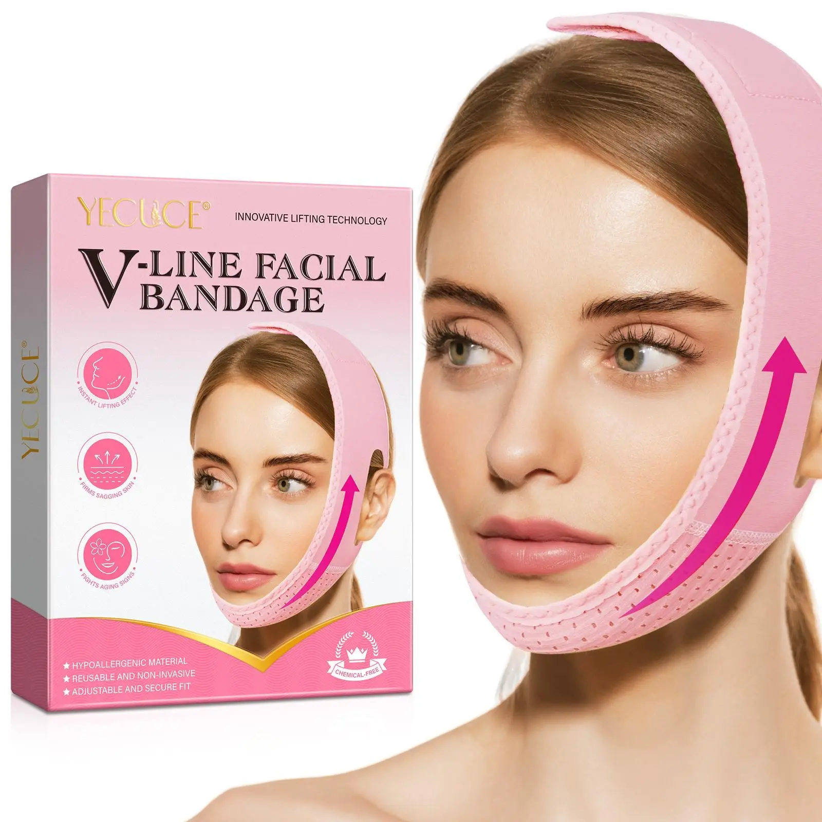 Adjustable Face Lifting Strap, Reusable Chin Band, V-Shape Facial Mask, Unisex, New Condition, Model Mbtld