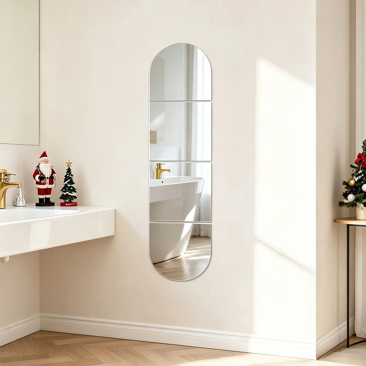 4pcs/set Self-Adhesive Full-Length Frameless Mirror Sticker, Removable Acrylic Wall Decor, Drill-Free Wall Decor Mirror for Living Rooms, Bedrooms, Home Decoration, Bedroom Decorations