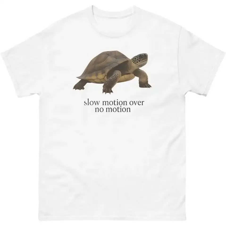 Women's Slow Motion Over No Motion Turtle T-Shirt - Short Sleeve Round Neck Casual Basic Tops, Funny Gen Z Slang Meme Shirts, Hustle Mentality Streetwear, Motivational Grey Tee Gift for Him or Her, Shortsleeve, Casual Basic Tee