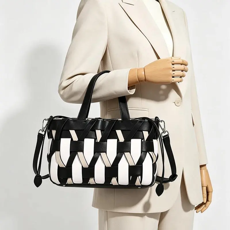Multi-Color Woven Straw Crossbody Shoulder Bag Handmade Rattan Plaited Basket Purse Inner Pocket Summer Beach Vacation Tote