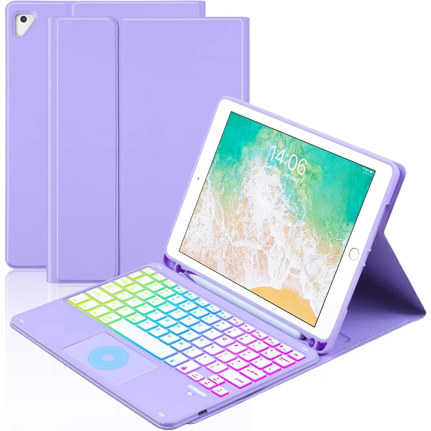 Touchpad Keyboard Case for iPad 6th 2018/5th Generation 2017 | 9.7 inch, 7-Color Backlight Type-C  Keyboard with Pencil Holder Cover Fit iPad Air 2/Pro 9.7 ()