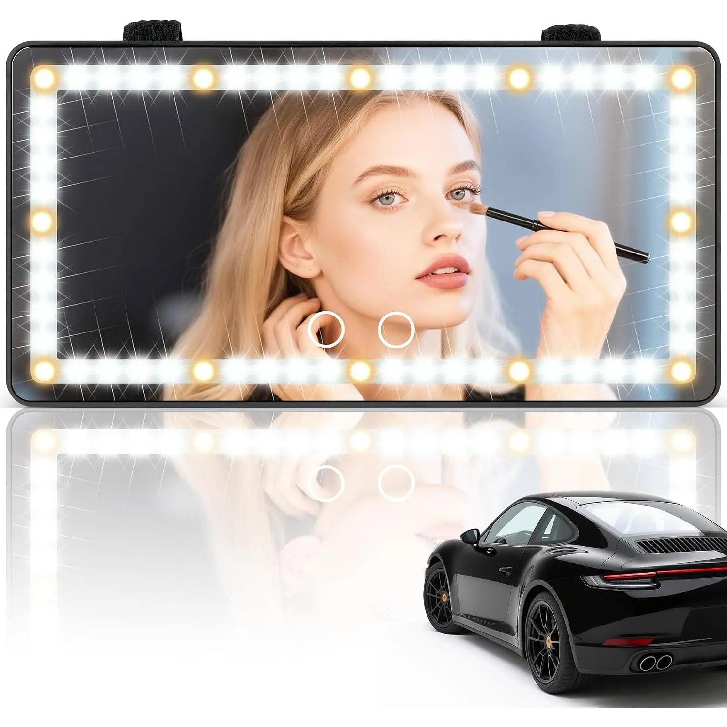Sun Visor  Mirror - Rechargeable Makeup Mirror with 60 LEDs, 3 Light Modes & Dimmable  Control for , , SUVs,  Interior Accessories for Women (Black)