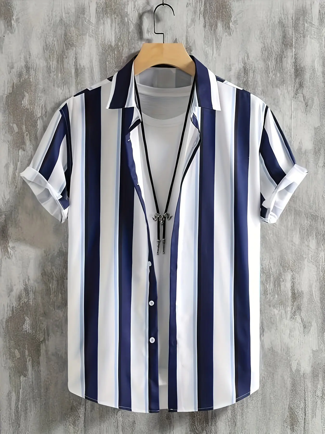 New Men's Summer Fashion Top, 3D Digital Print Classic Stripes, Business, Travel, Casual, Sports, Comfortable, Lightweight, Breathable, Striped Short Sleeve Button-Down Shirt, Short Sleeved Shirt
