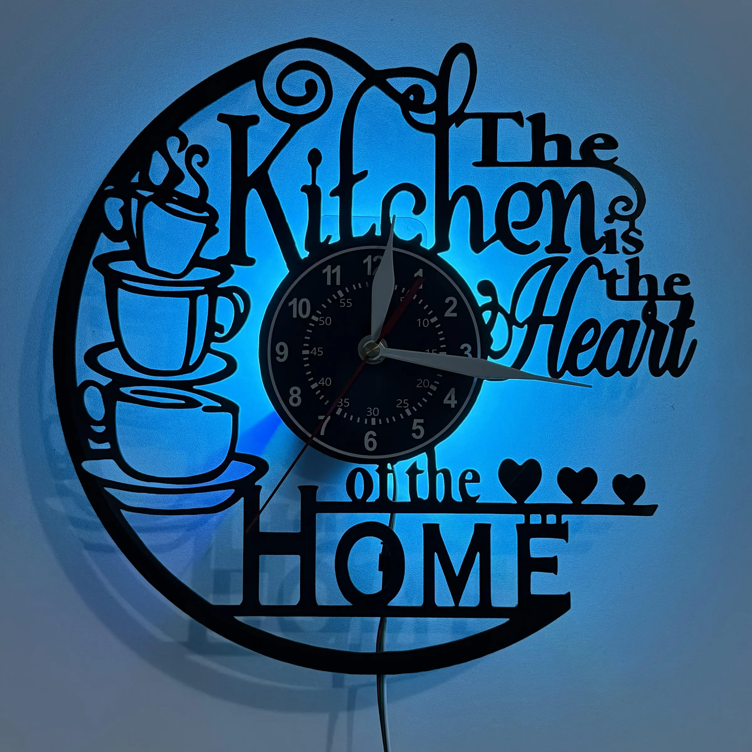 Colorful LED vinyl clock, Decorative clock, designed with the theme of 'The kitchen is the heart of home', suitable for home decoration, Christmas, birthday gifts