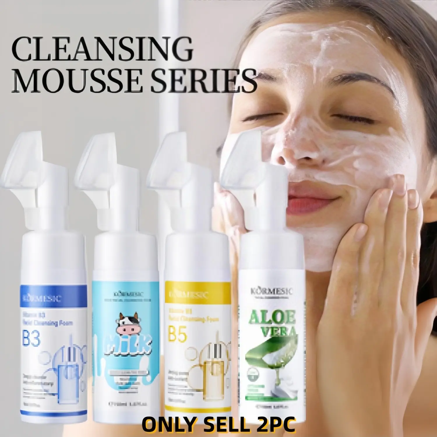 [Buy 1 Get 1 Free]KORMESIC Foaming Facial Cleanser Mousse  4 Scents Milk Aloe Niacinamide B3 Panthenol B5, With Brush Gentle Deep Clean Pores Blackheads, Hydrating Soothing Brightening Mild For Sensitive Skin Oil Control Makeup Remover Foam 150m*2l
