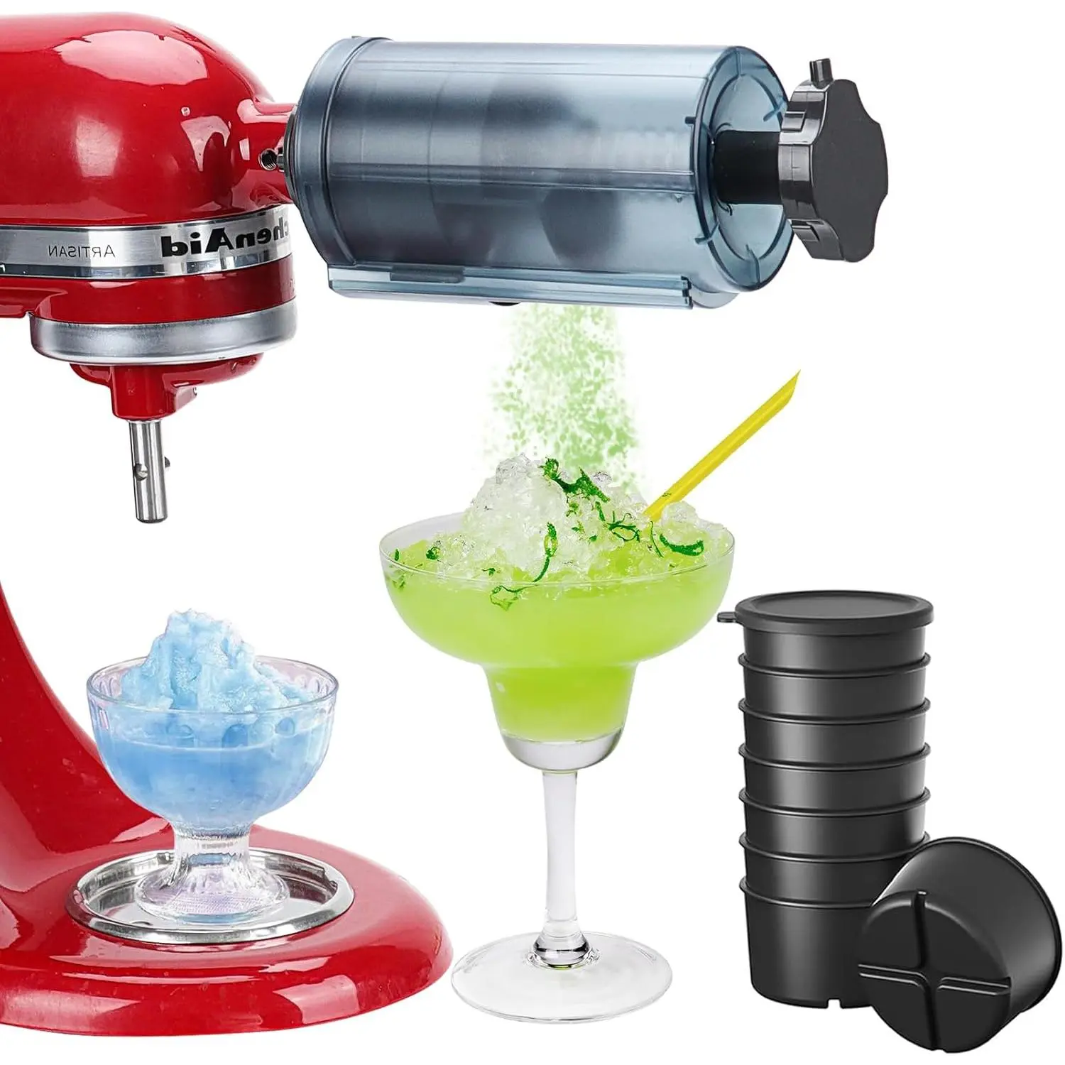 Shaved Ice Attachment for Stand Mixer, Ice Shaver with 8 Reusable Ice Molds, Stainless Steel Blade, smoothies & Hawaiian Shaved Ice Maker, Fits All  Mixers by